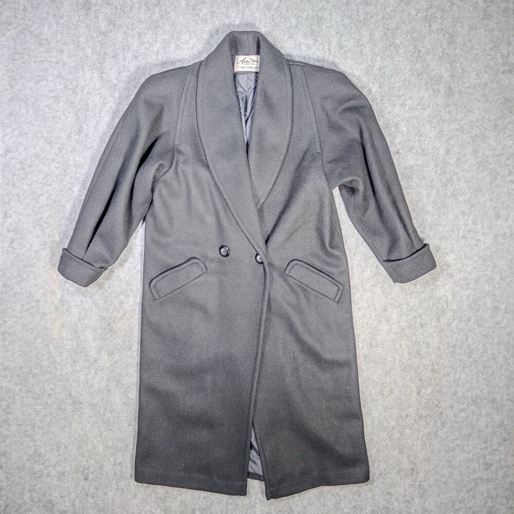 Vintage Andrea Marin Wool Blend Overcoat Long Black size 10P